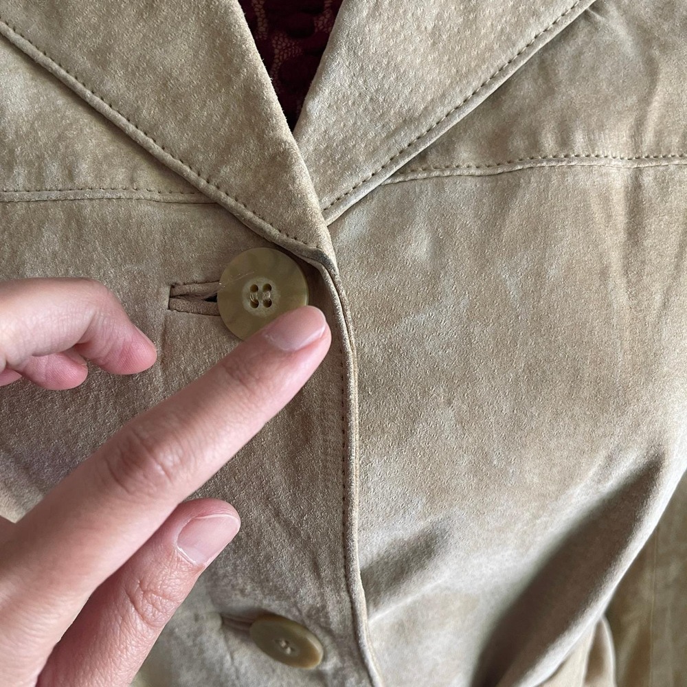 Y2K Wilsons Leather‎ Tan Suede Belted Jacket Button Front Coat Boho Womens M - Picture 7 of 11